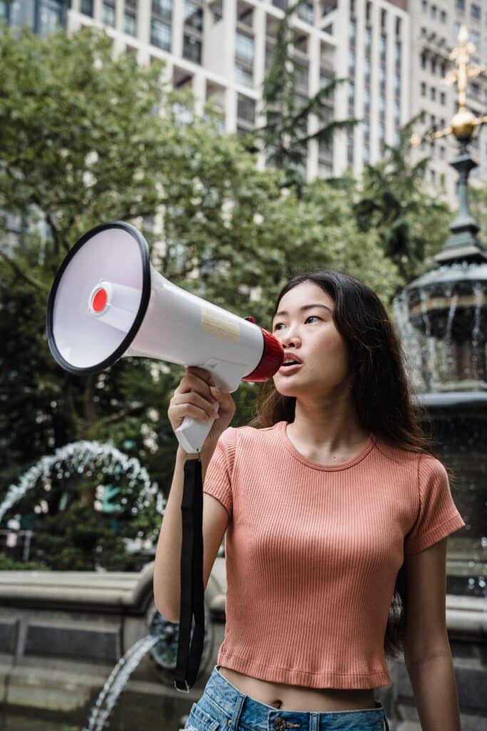 Woman holding a megaphone